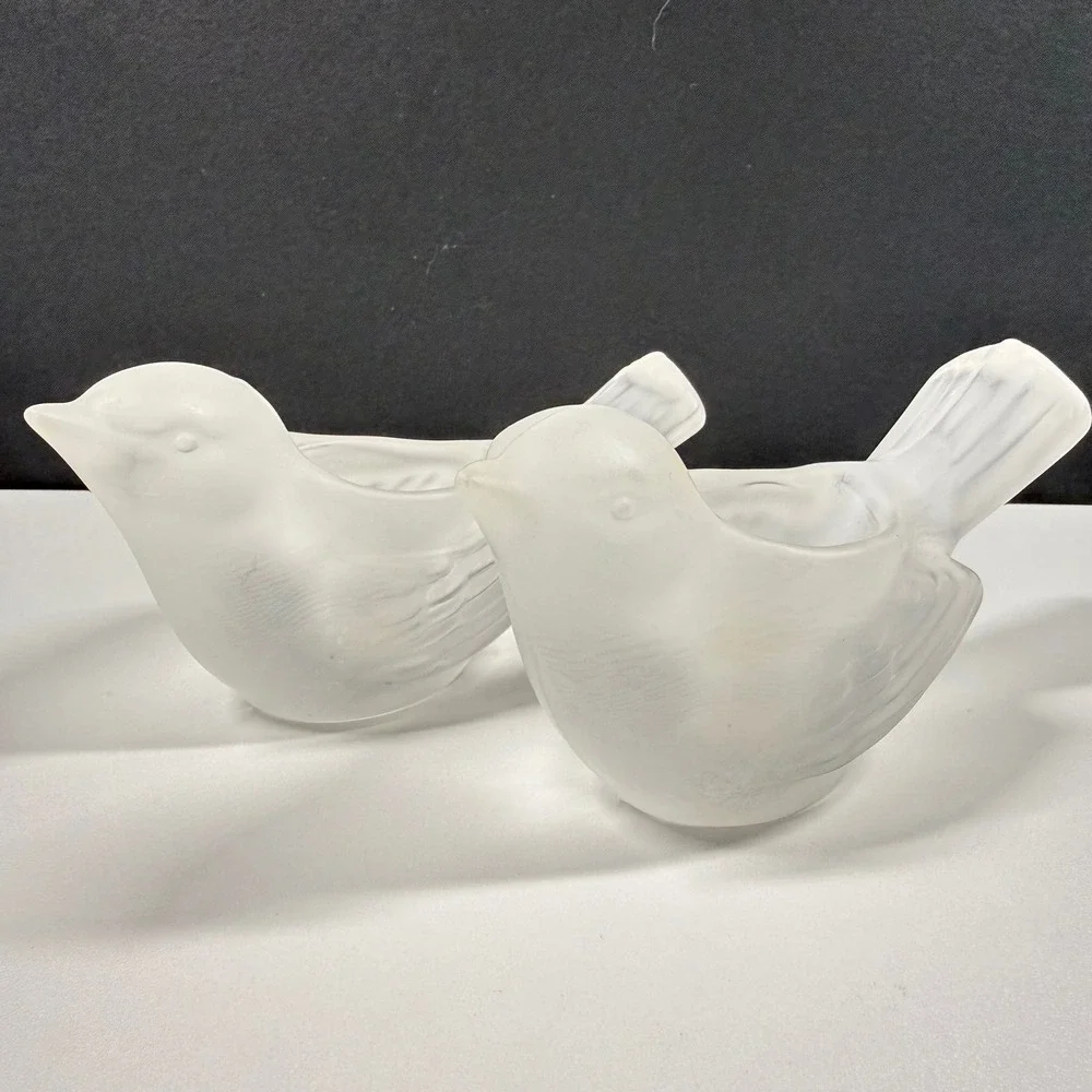 2 SASAKI Crystal Japan Frosted Glass Bird Candle Holders Set Vintage Satin 5